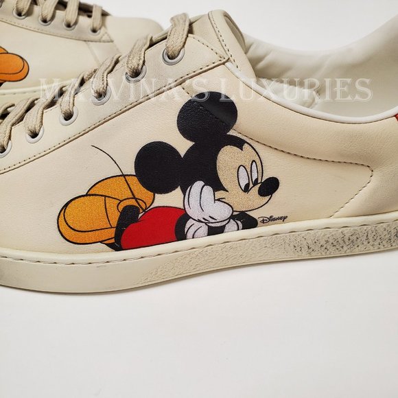 GUCCI SNEAKERS MENS LEATHER DISNEY ACE MICKEY MOUSE SIGNATURE SHOES - Picture 9 of 16